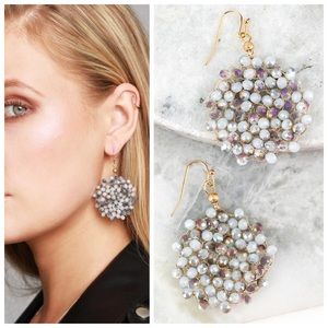 New grey crystal beaded hook earrings